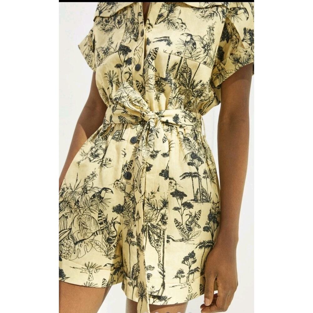 Anthropologie coreylynncalter Print Linen Cotton Belted Romper S
